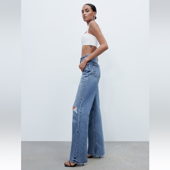 Zara TRF Ripped wide leg jeans size 6 - Picture 3 of 13